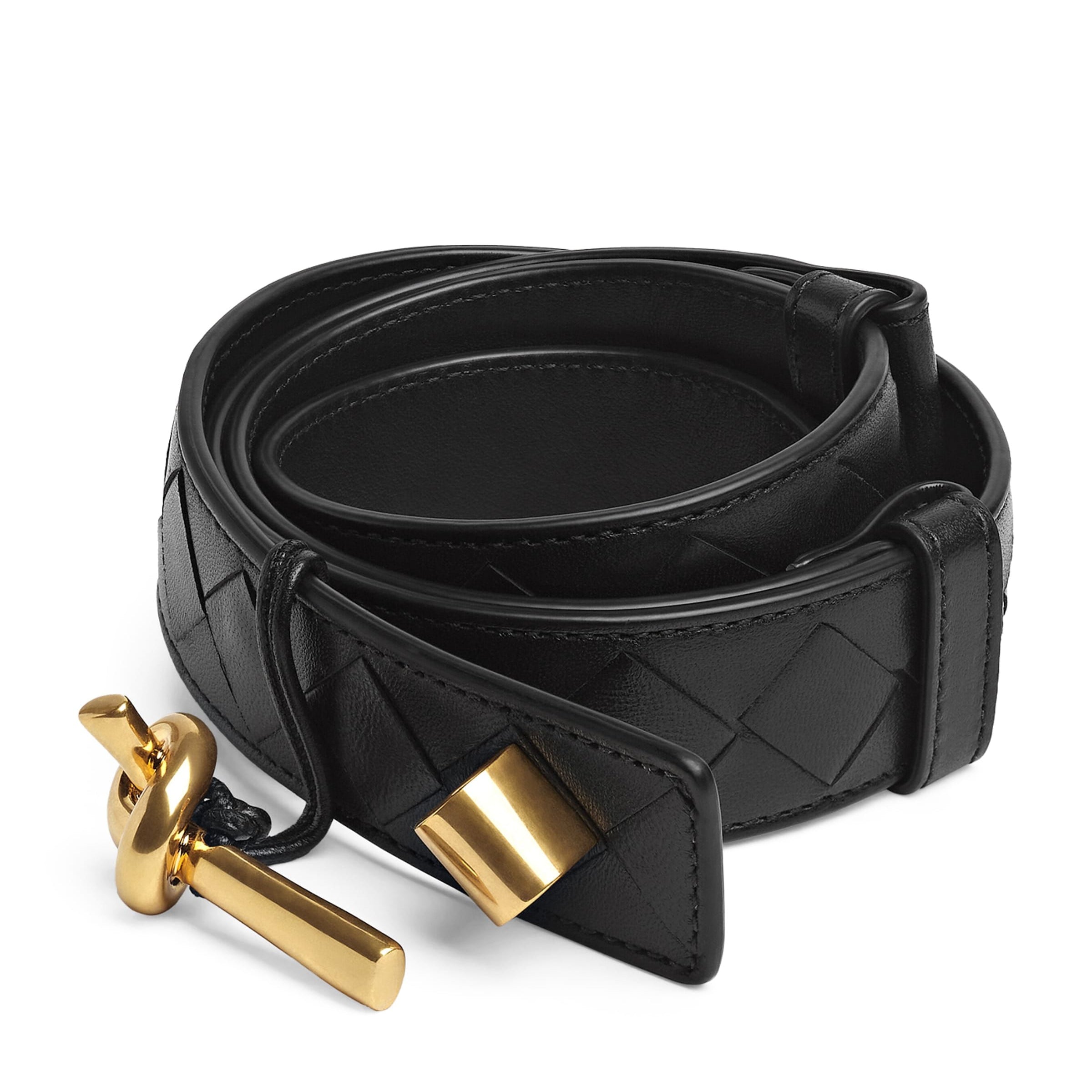 Bottega Veneta Black Leather Intrecciato Andiamo Belt