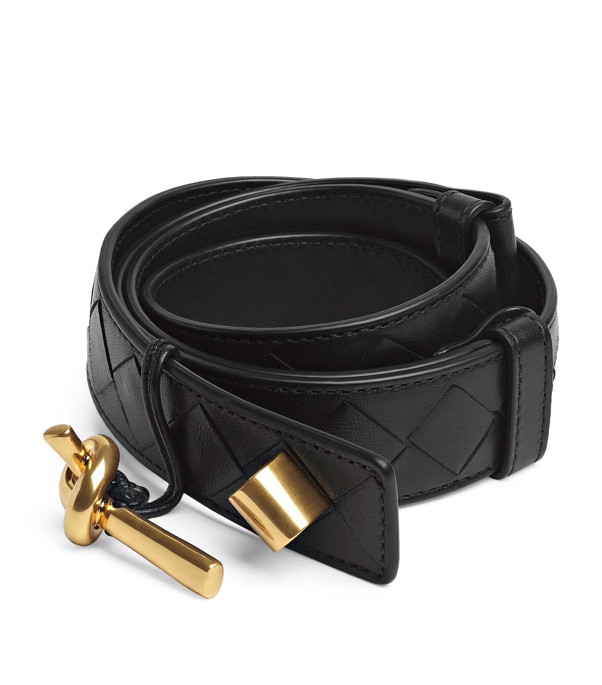 Bottega Veneta Black Leather Intrecciato Andiamo Belt