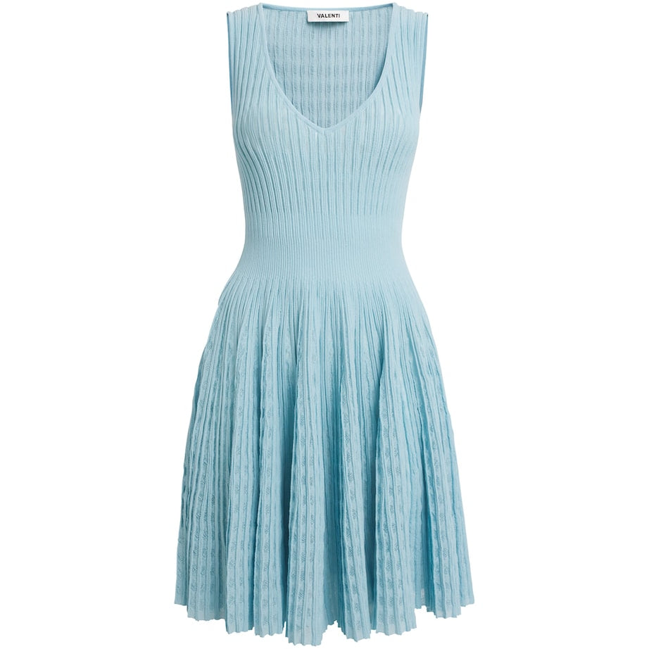 VALENTI Blue Textured Knitted Mini Dress