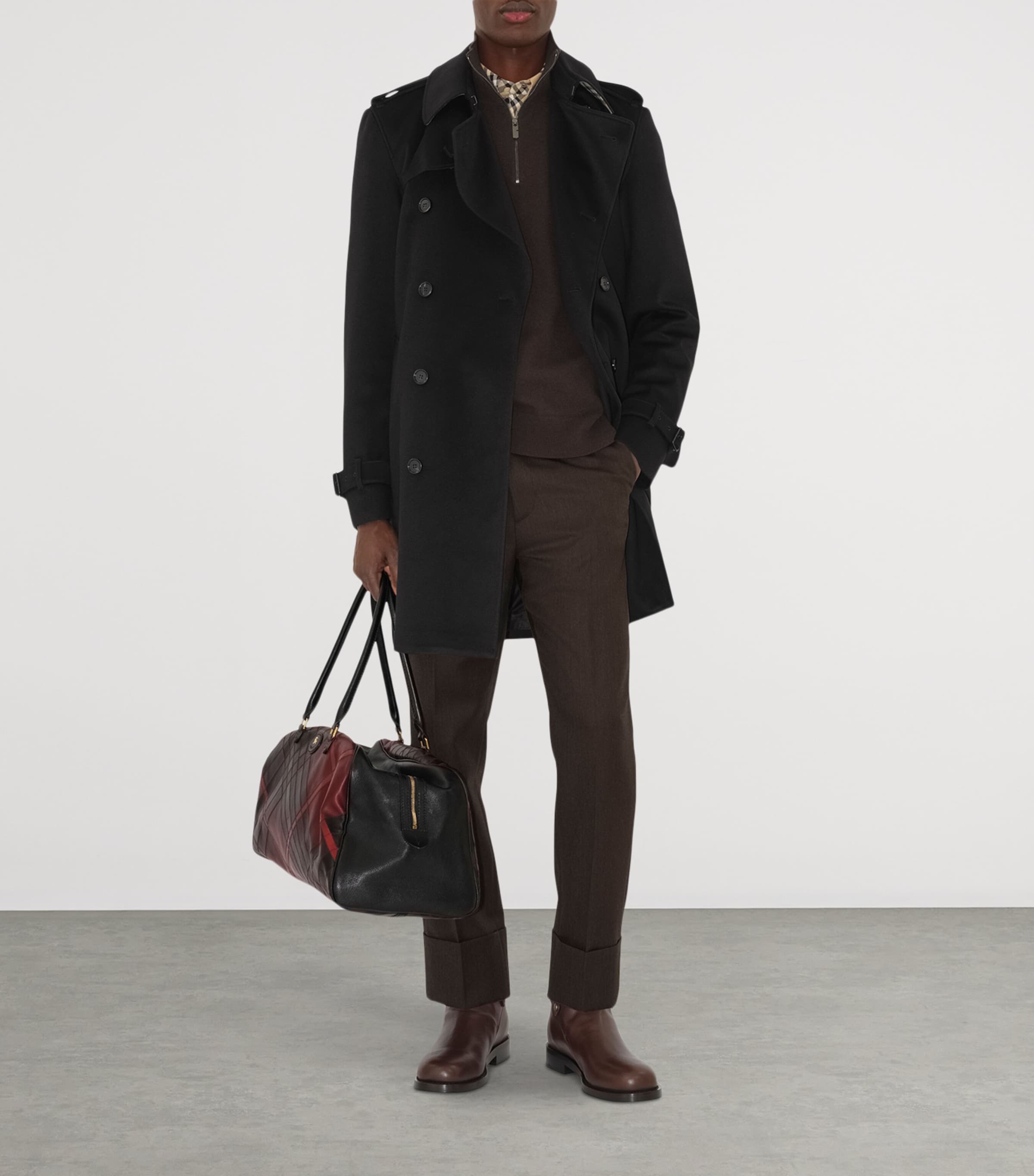 Black Cashmere Mid-Length Trench Coat