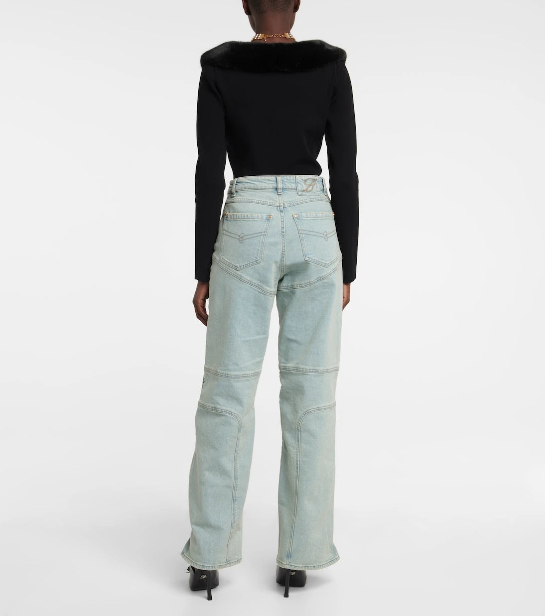 Blumarine - Paneled high-rise wide jeans
