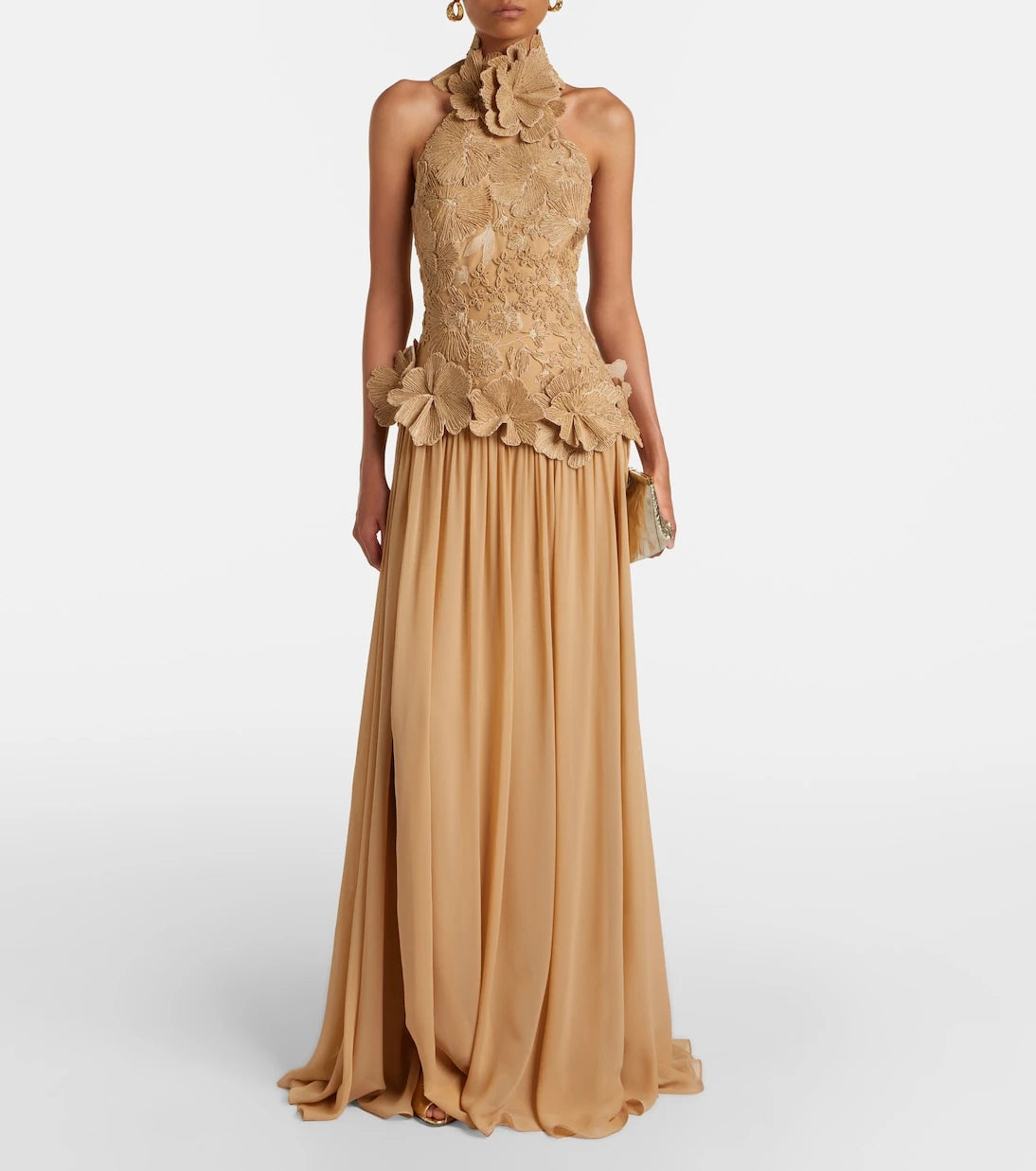 Elie Saab - Raffia-trimmed silk-blend tulle gown