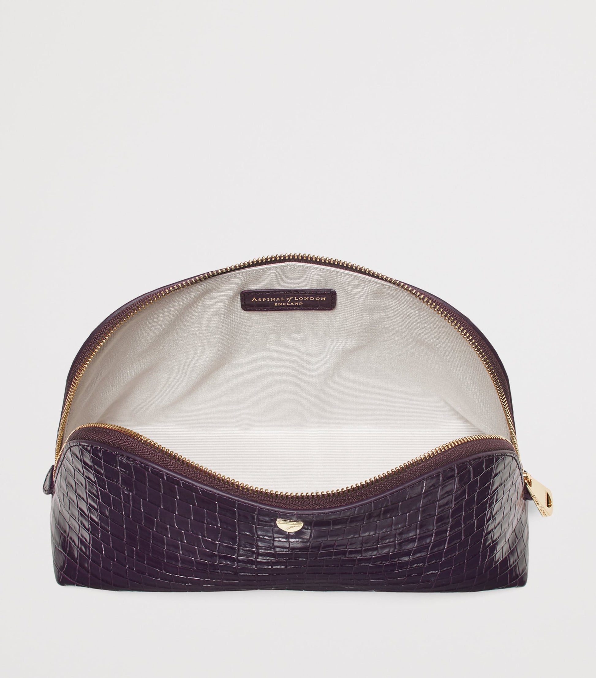 Large Leather Croc-Embossed Cosmetic Case