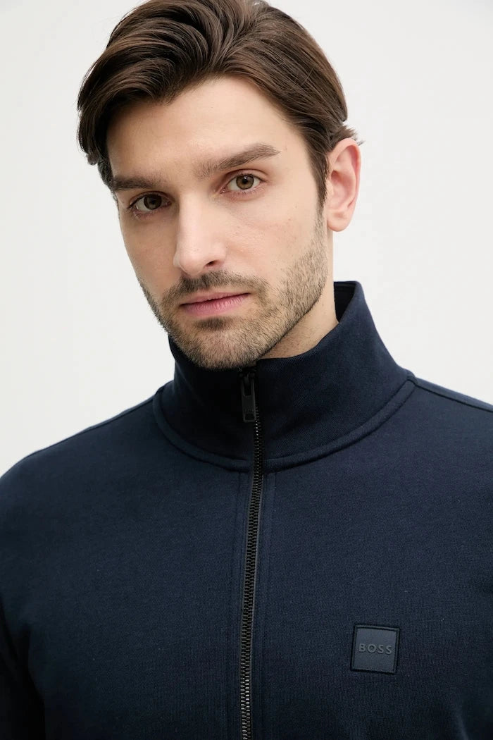 BOSS Orange pamuklu erkek fermuarlı sweatshirt Zestart