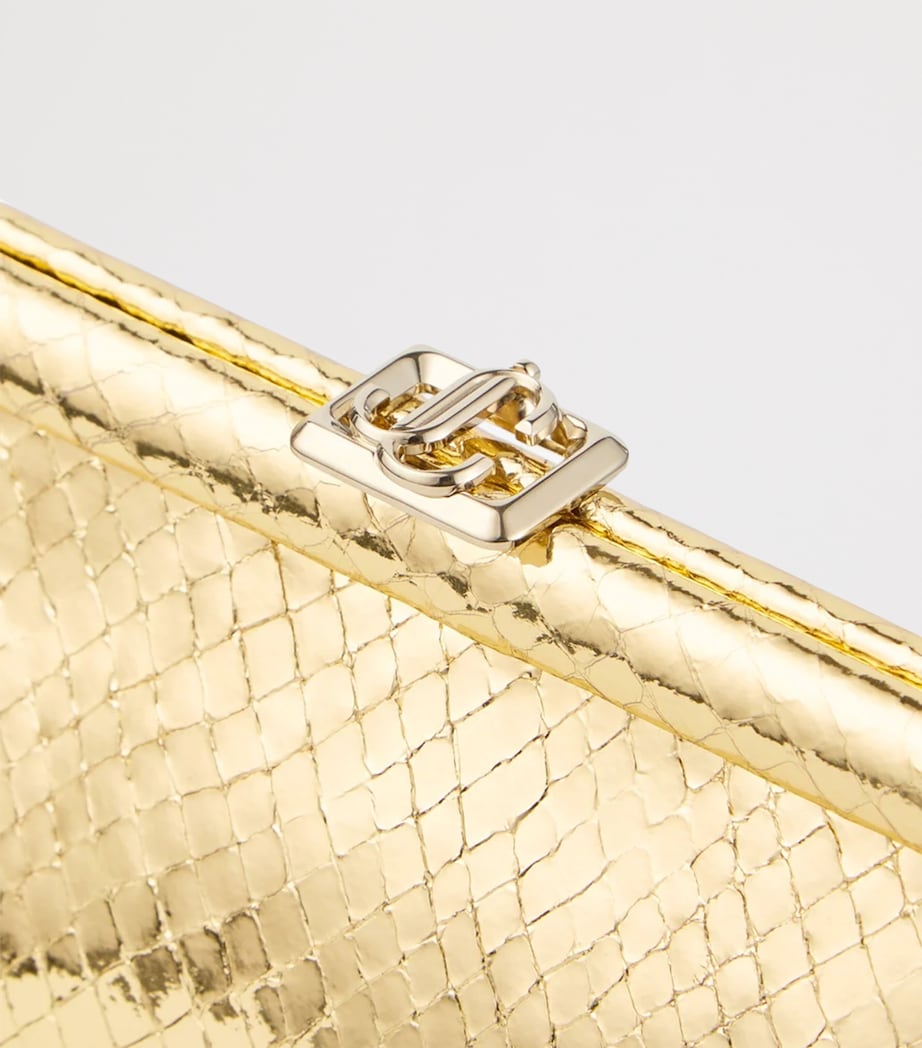 Jimmy Choo Gold Skylar Snake-Embossed Leather Clutch Bag