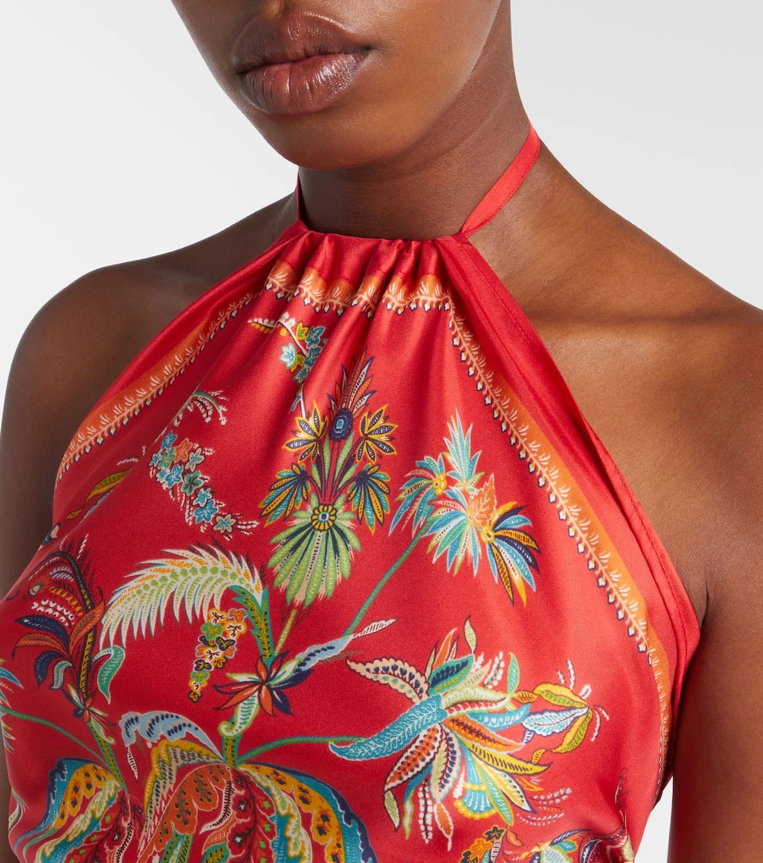 Etro - Printed halterneck silk twill top