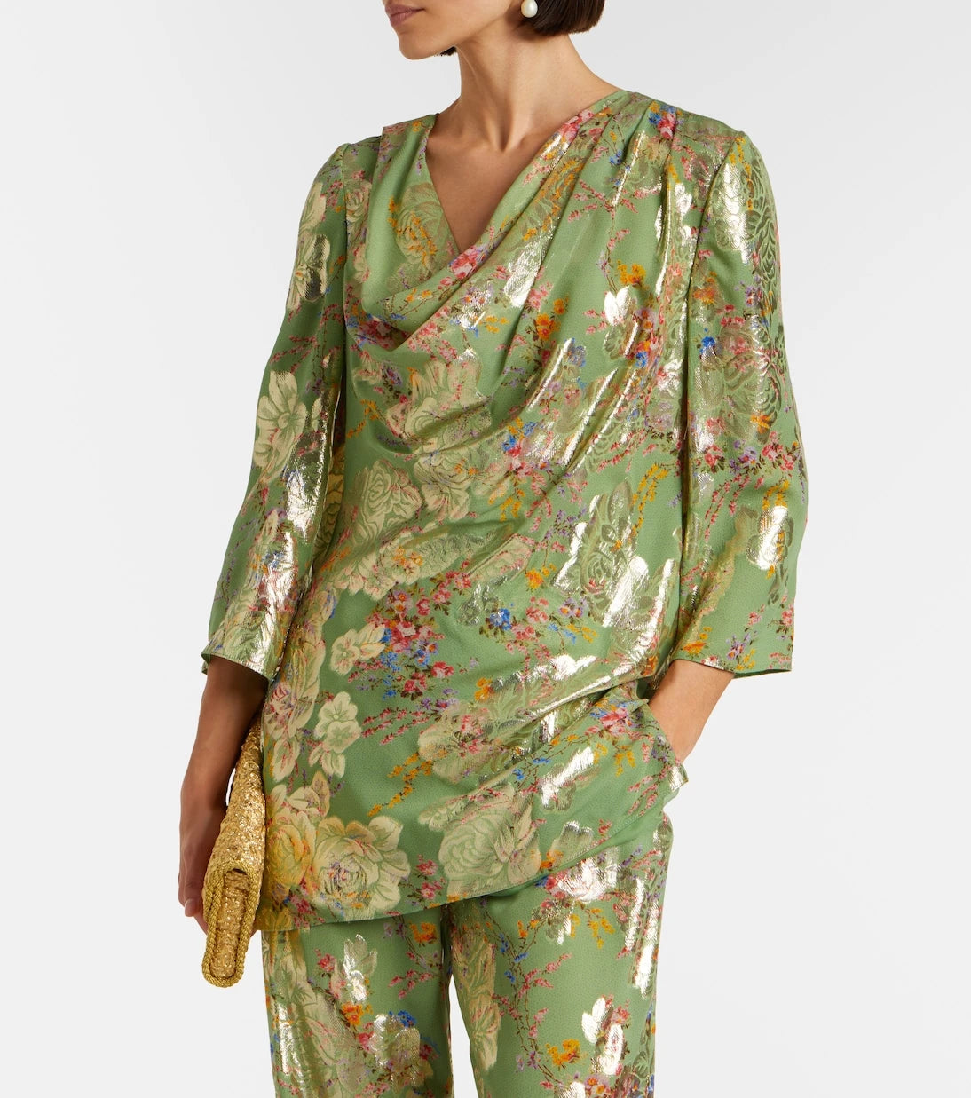 Valentino - Draped fil coupé silk-blend lamé blouse