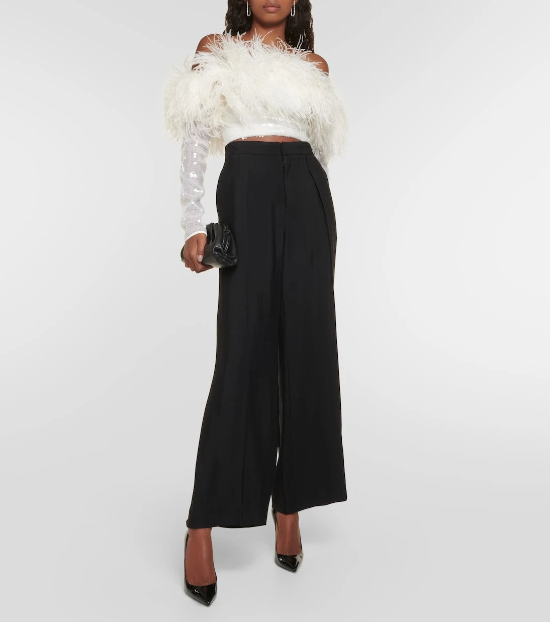 David Koma - Sequined feather-trimmed crop top