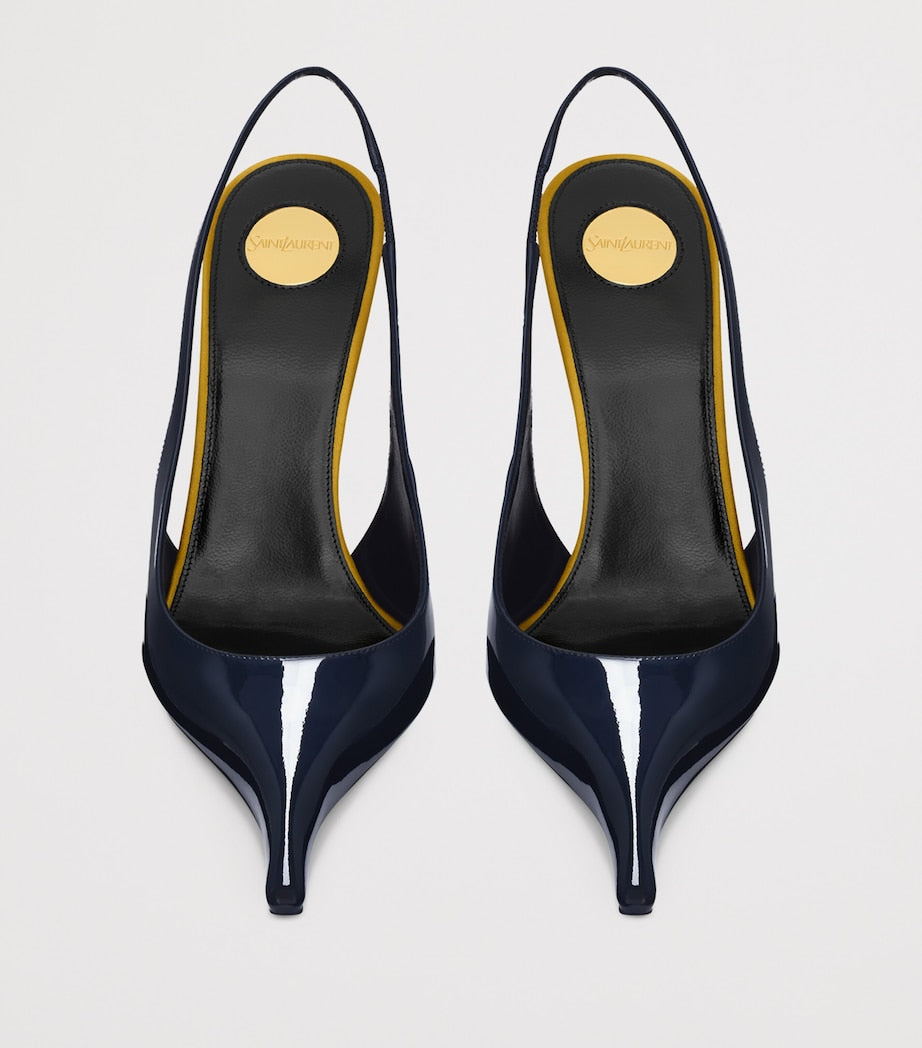 Saint Laurent Blue Patent Leather Amalia Slingback Pumps 110