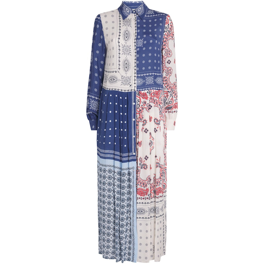 Weekend Max Mara Blue Patchwork Print Midi Dress