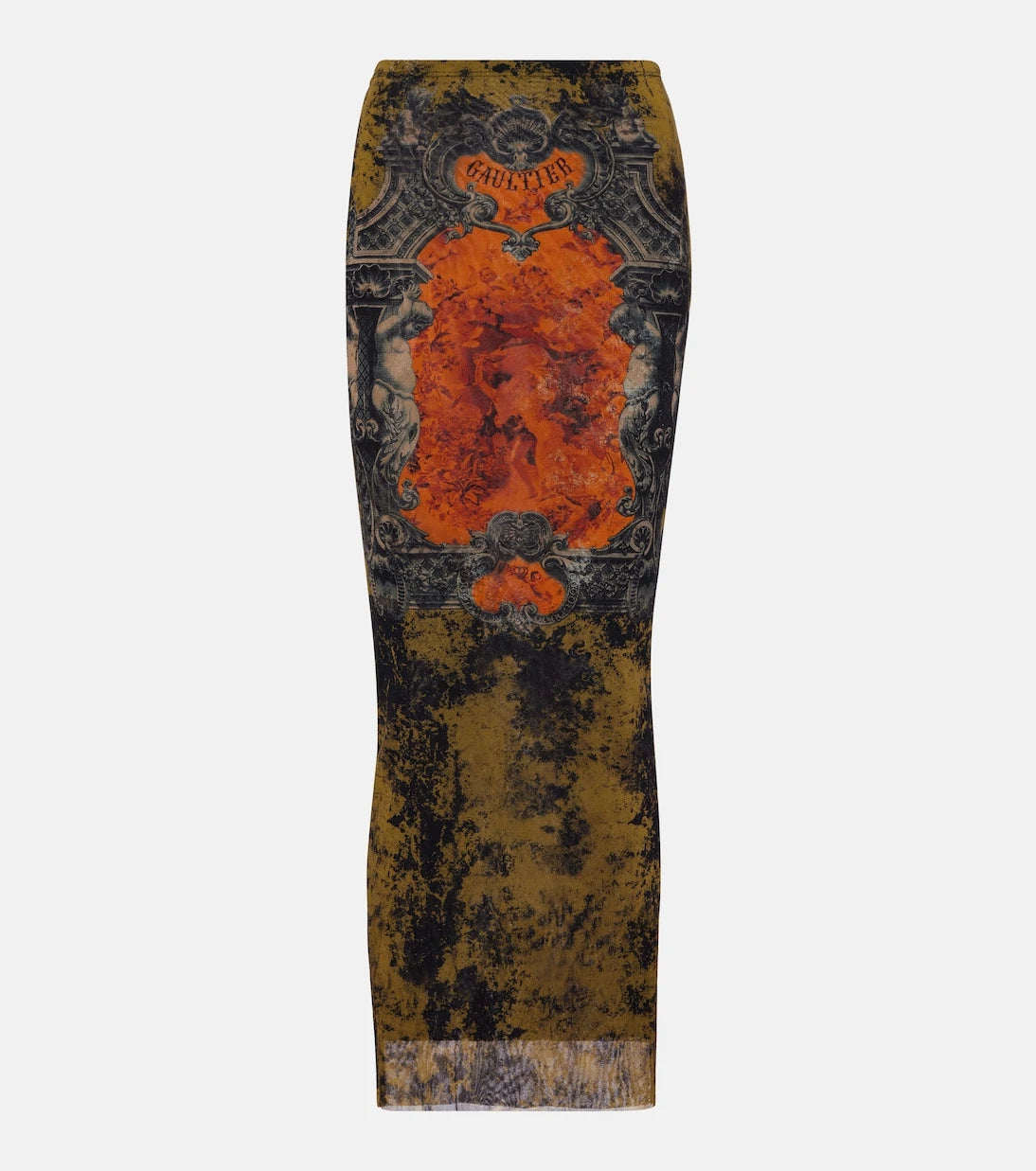 Jean Paul Gaultier - Médaillon printed mesh midi skirt