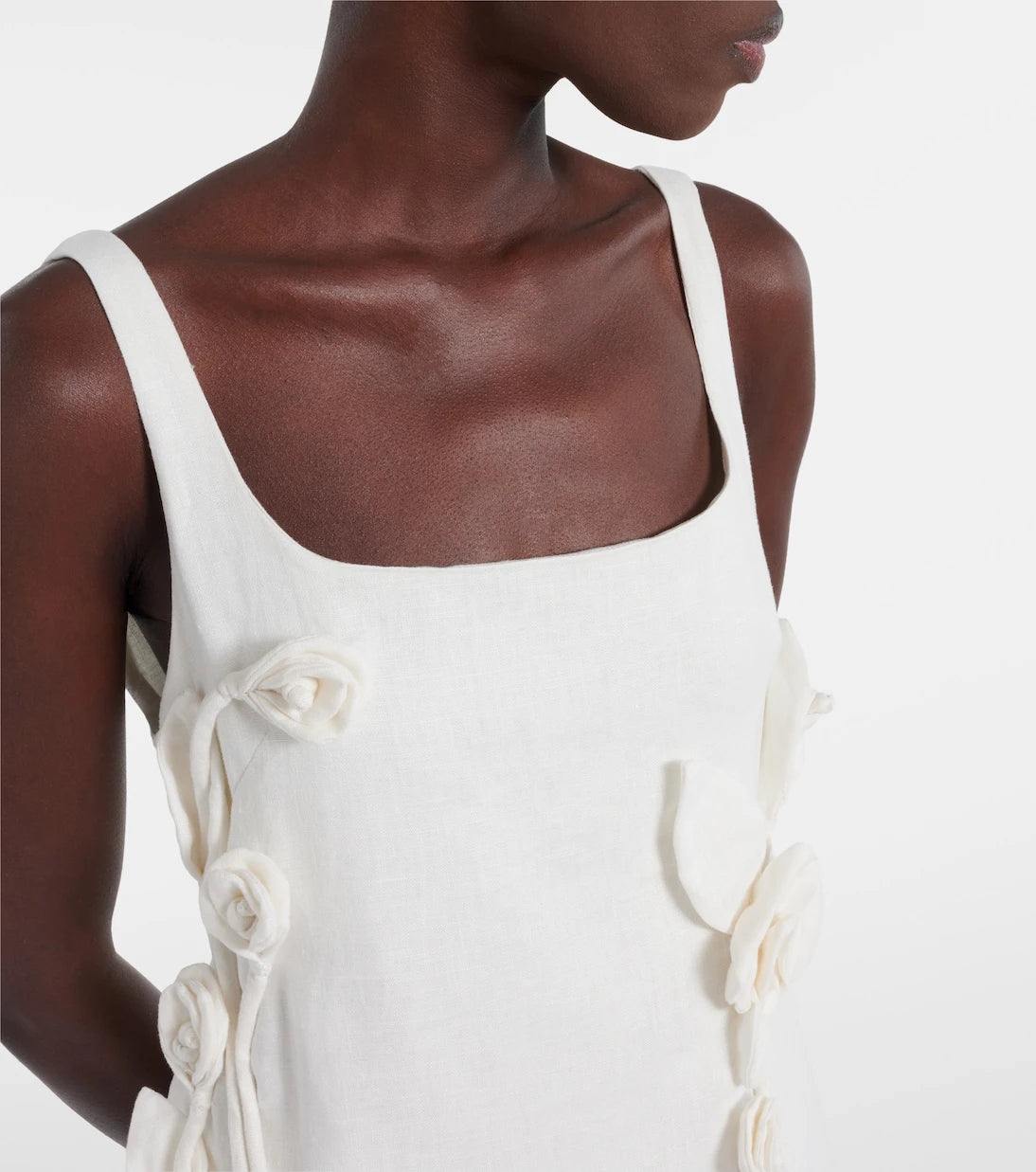 Farm Rio - Floral-appliqué linen minidress