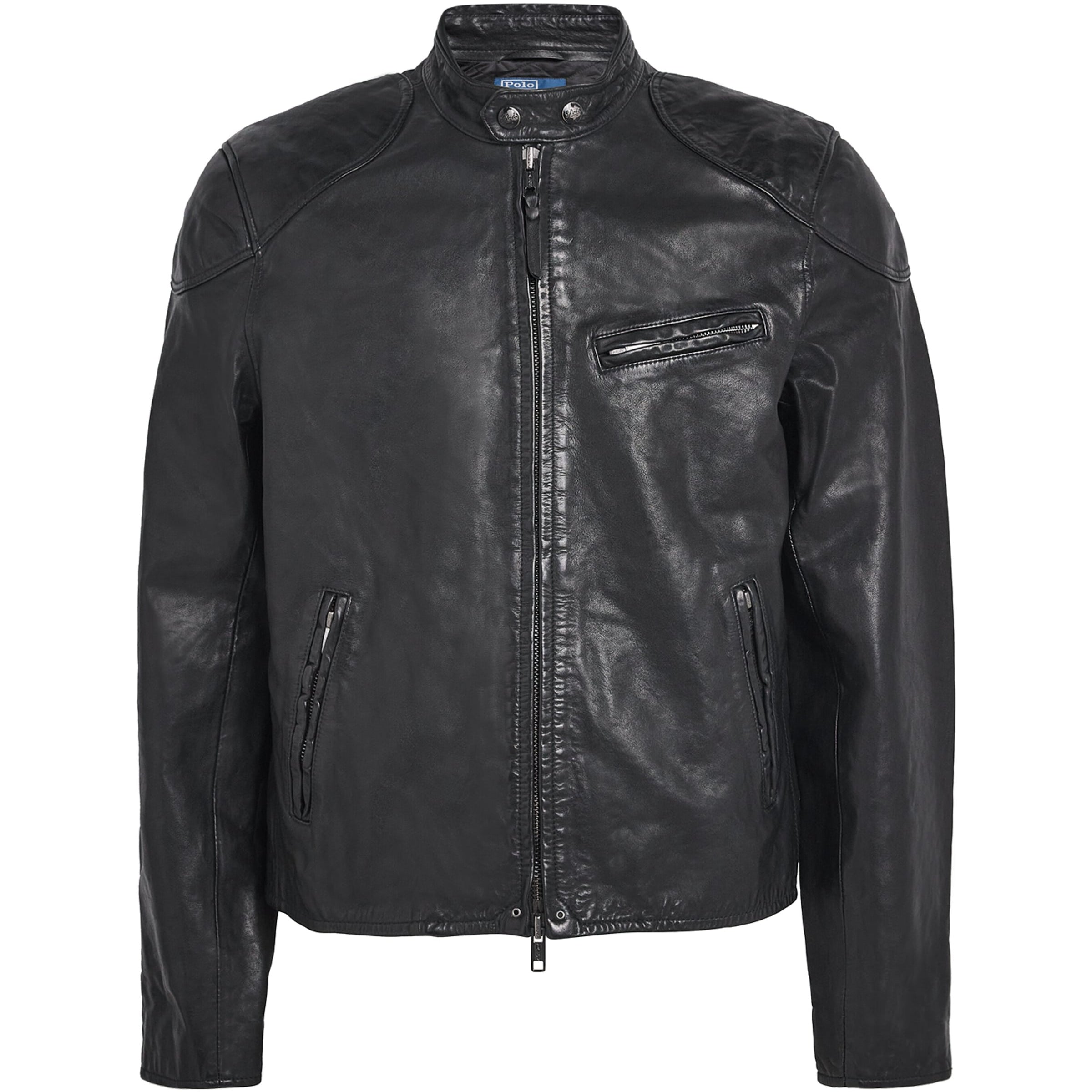 Polo Ralph Lauren Black Calf Leather Solid Racing Jacket