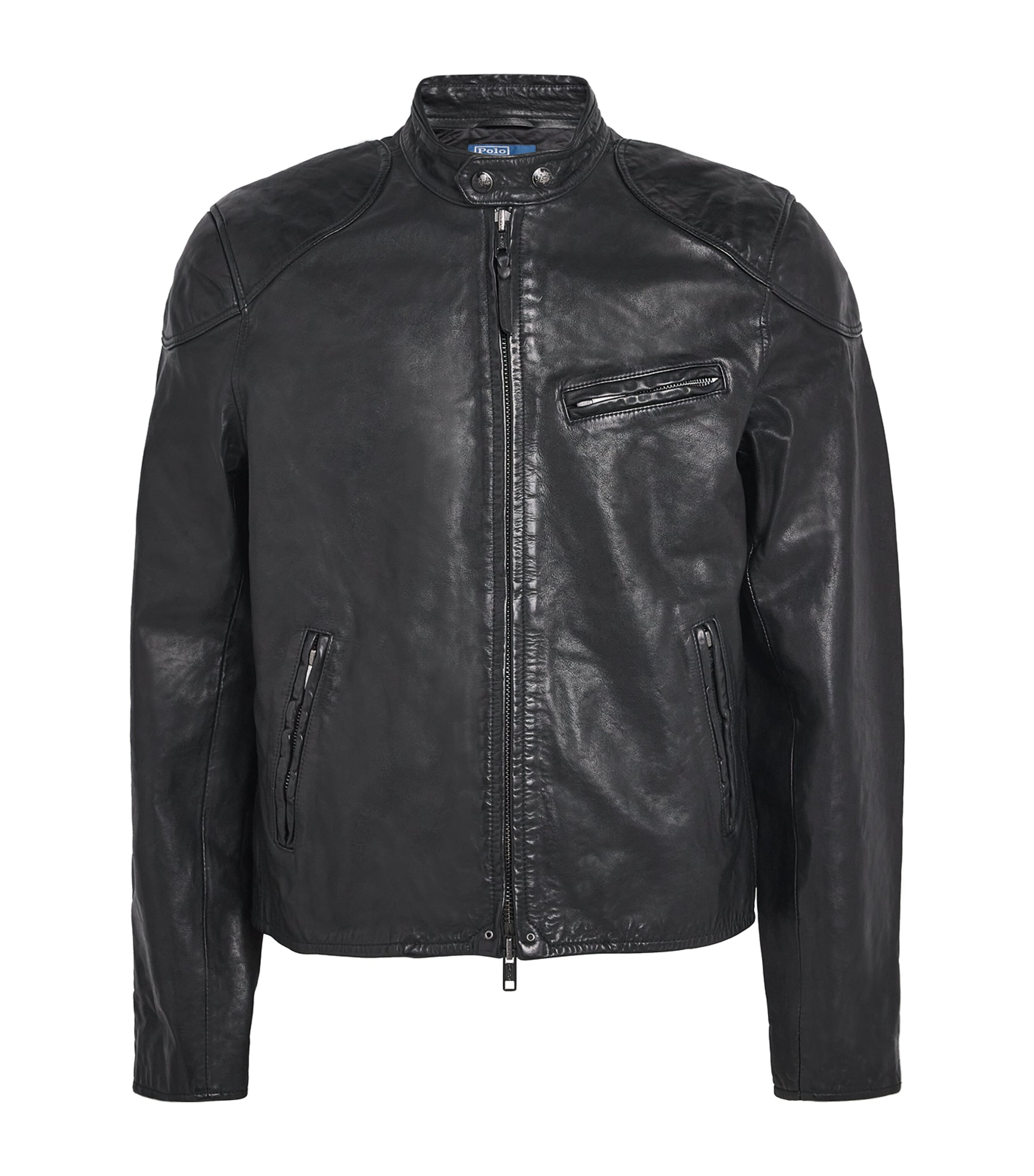 Polo Ralph Lauren Black Calf Leather Solid Racing Jacket