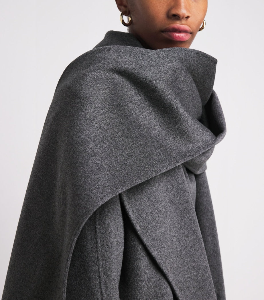 Róhe Grey Wool Double-Layered Scarf Coat