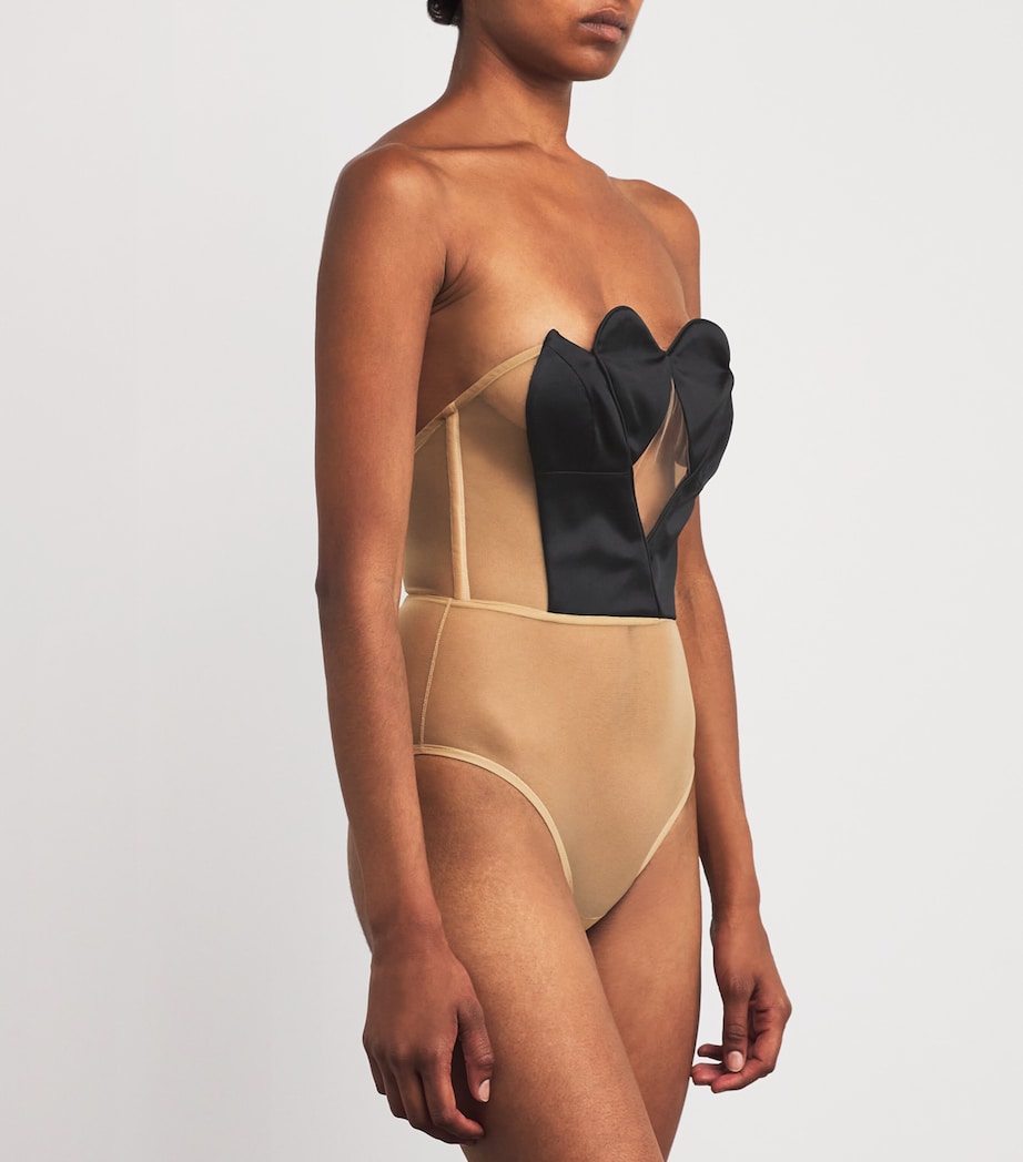 Nensi Dojaka Black Satin Heart Cup Bodysuit