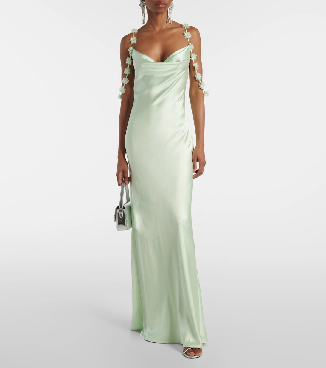 Self-Portrait - Floral-appliqué satin gown