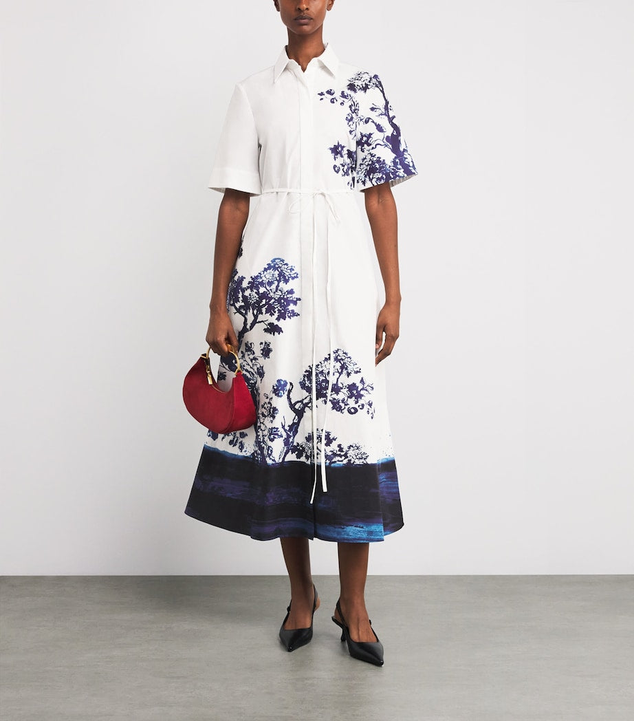 Cotton Floral Midi Shirt Dress