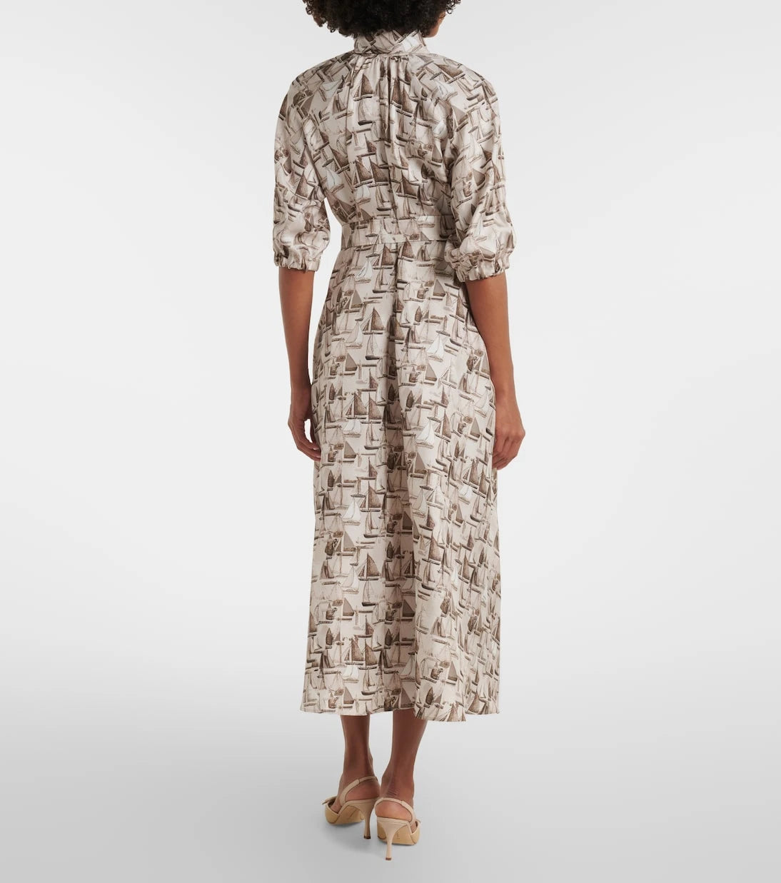 Max Mara - Printed tie-neck silk twill midi dress