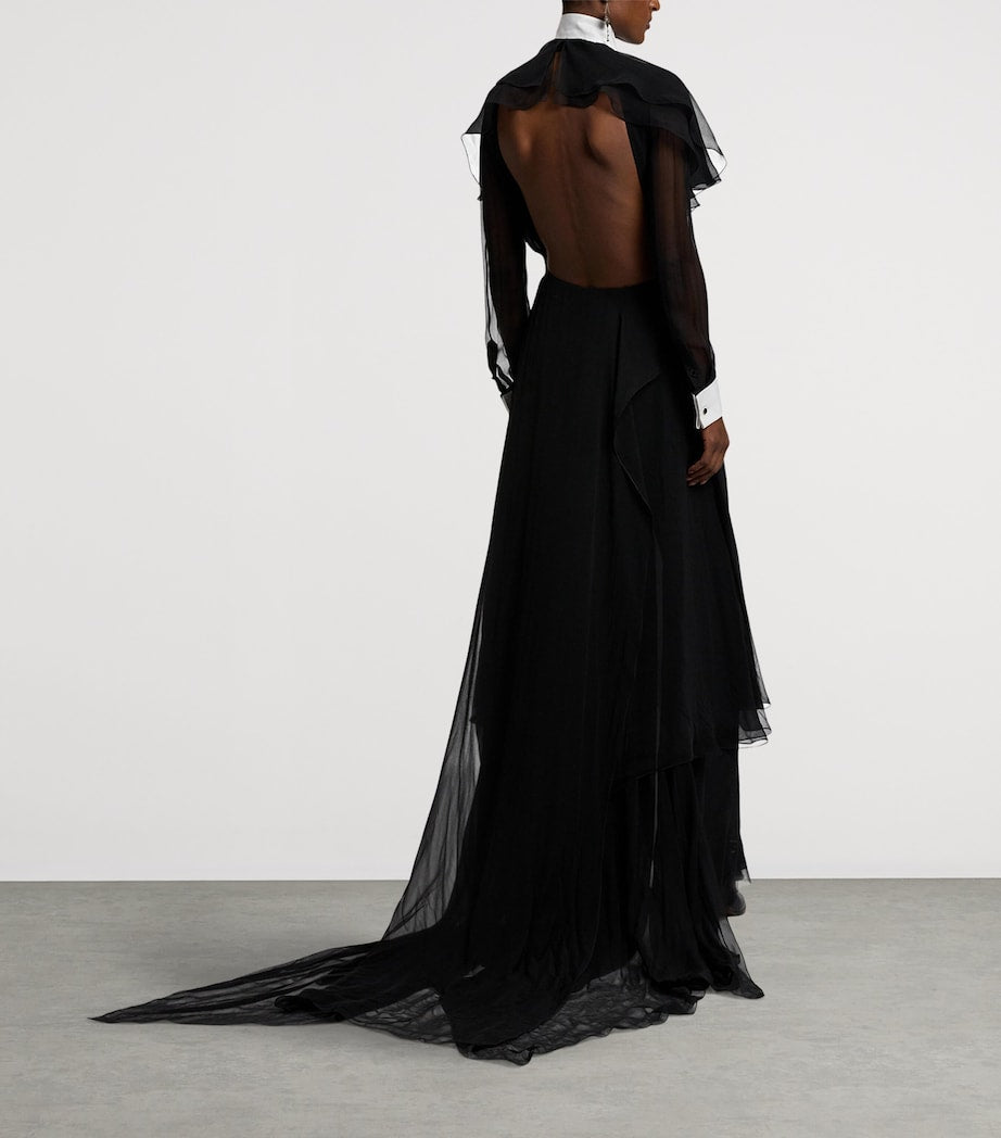 Ralph Lauren Collection Black Silk Chiffon Emala Evening Dress