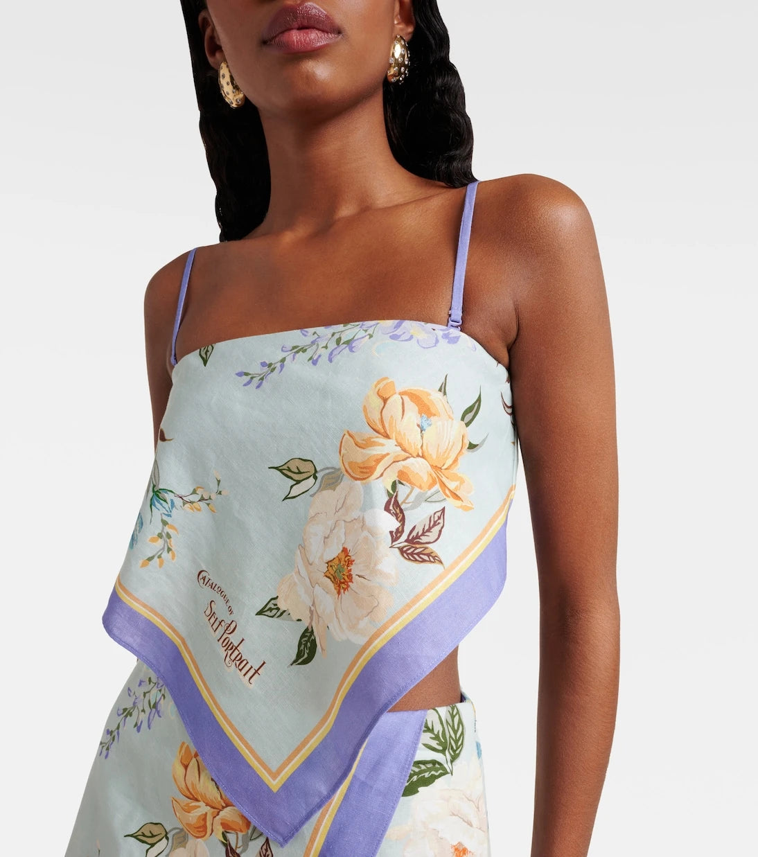 Self-Portrait - Floral linen and cotton crop top
