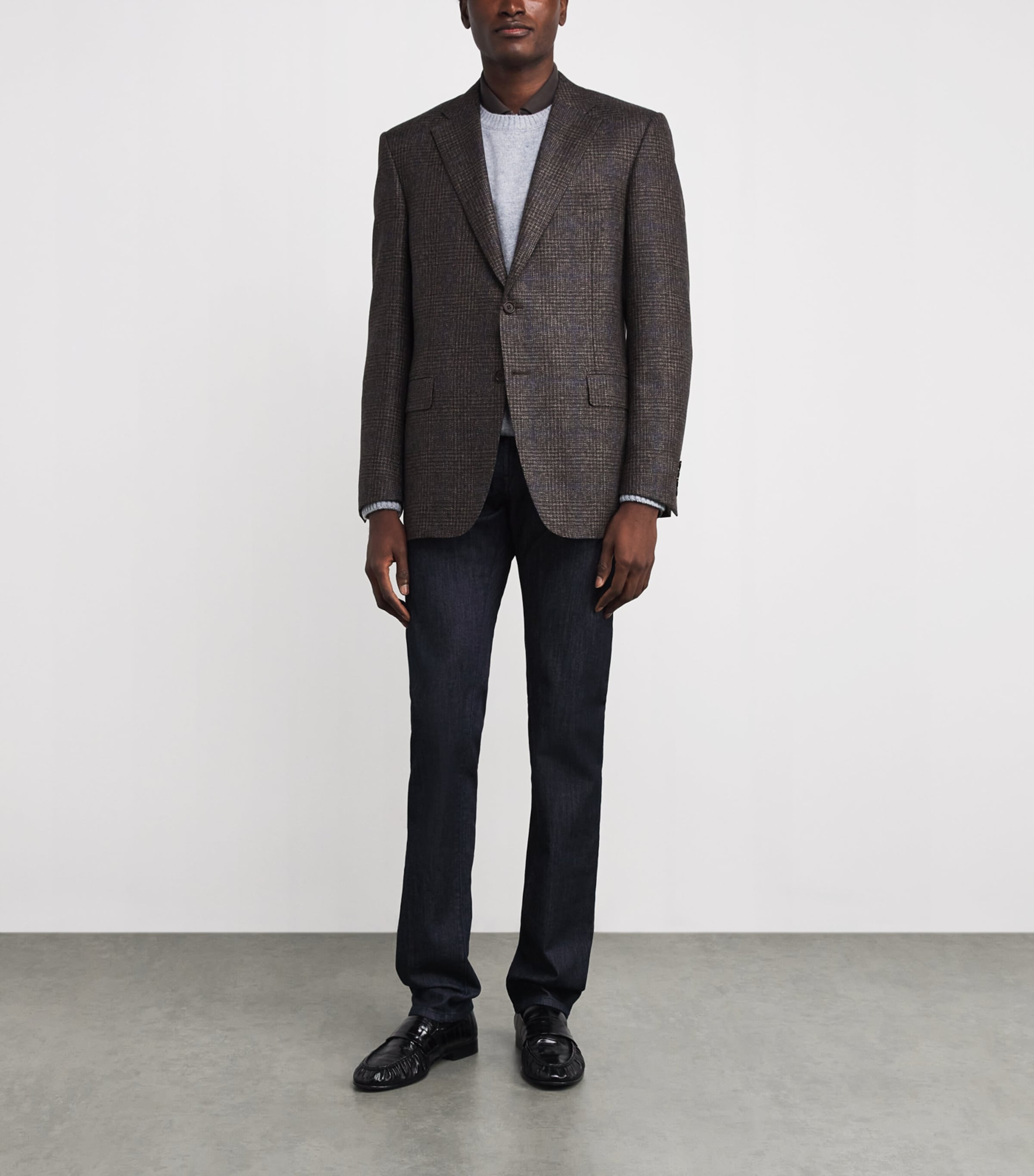 Canali Brown Wool Check Jacquard Blazer