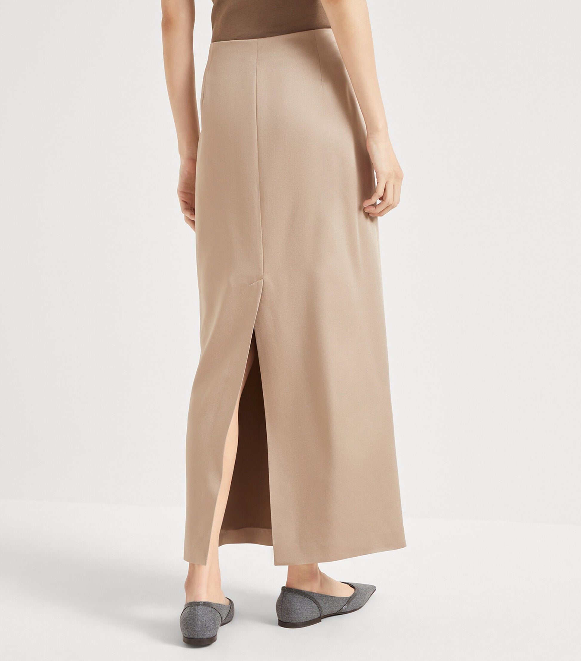 Brunello Cucinelli Brown Satin Maxi Skirt
