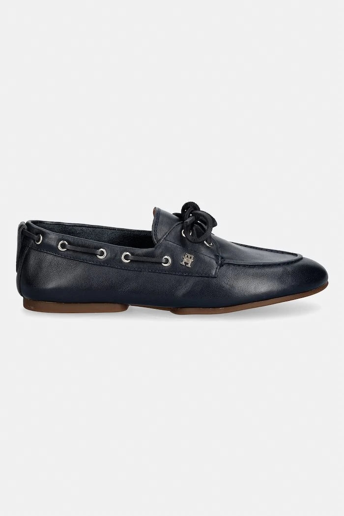 Tommy Hilfiger мокасини дамски от кожа TH SLEEK LEATHER BOAT SHOE