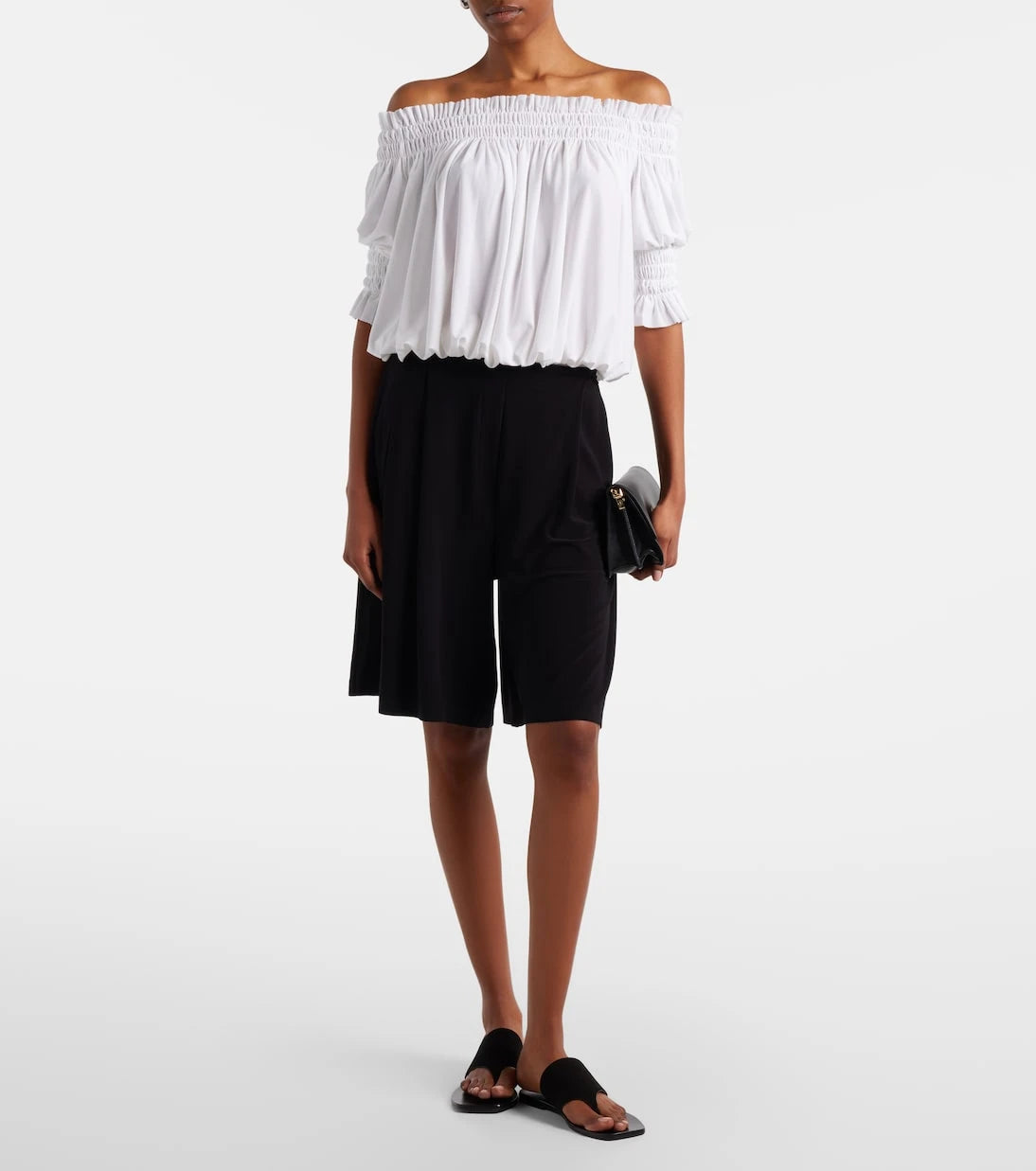 Norma Kamali - Off-shoulder smocked bodysuit