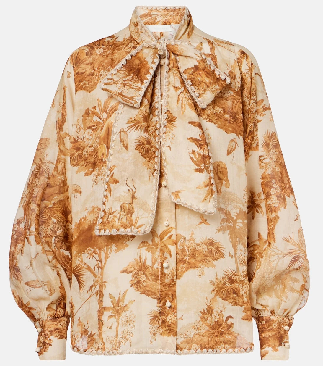 Zimmermann - Indra printed tie-neck ramie blouse