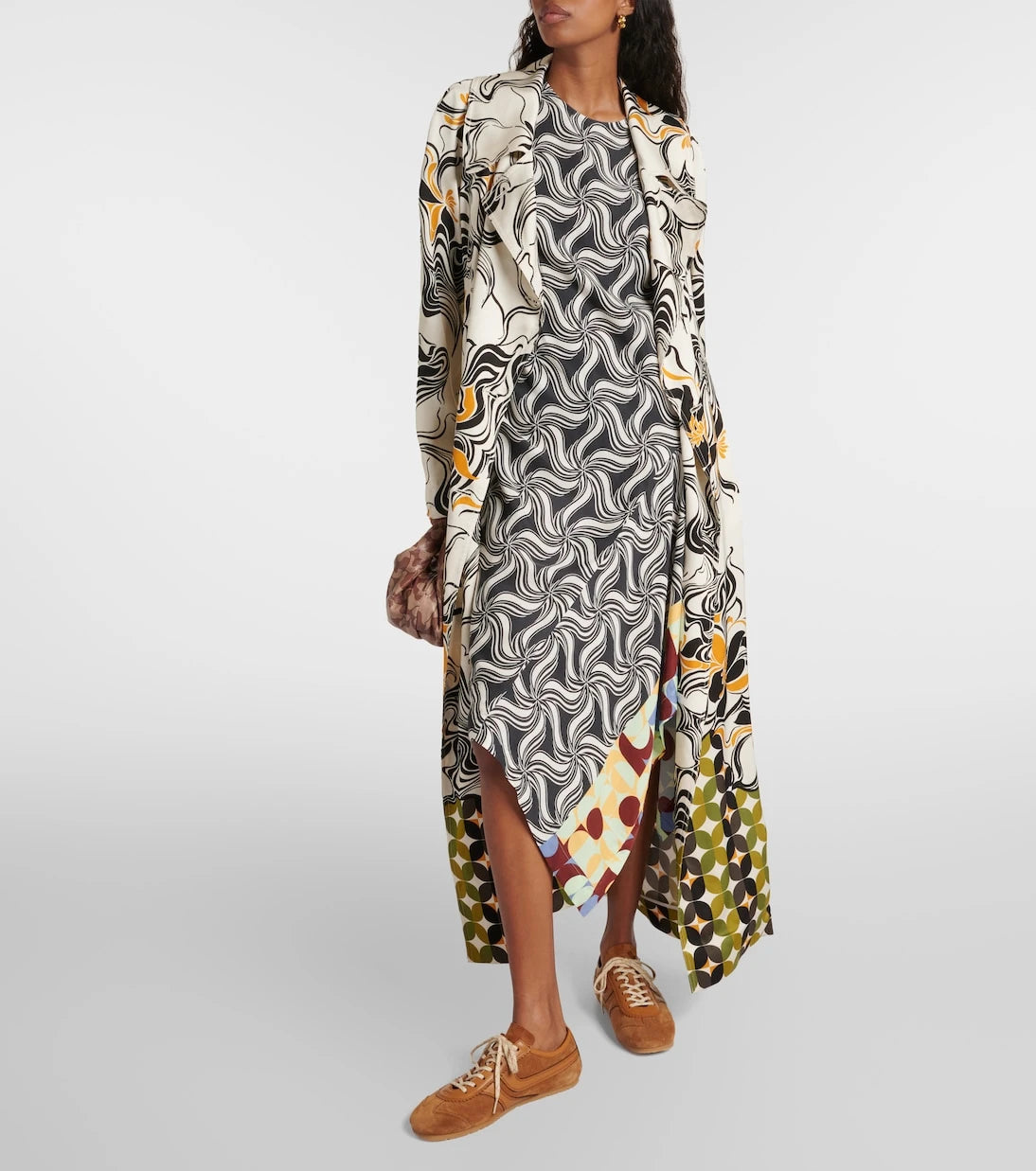 Dries Van Noten - فستان ميدي مطبوع غير متماثل