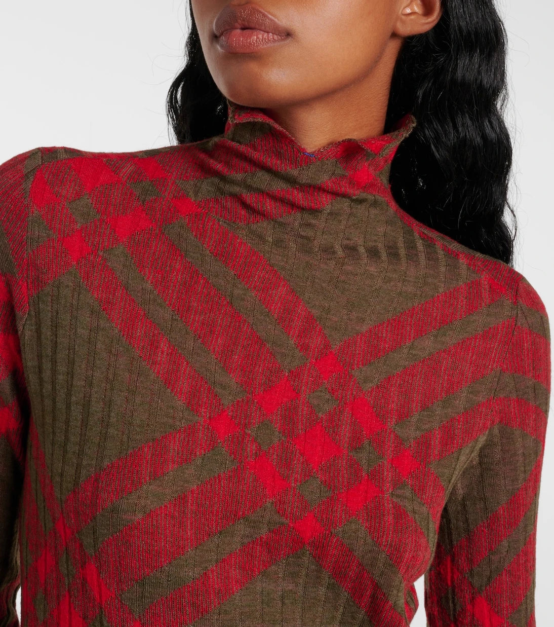Burberry - Burberry Check ribbed-knit midi dress
