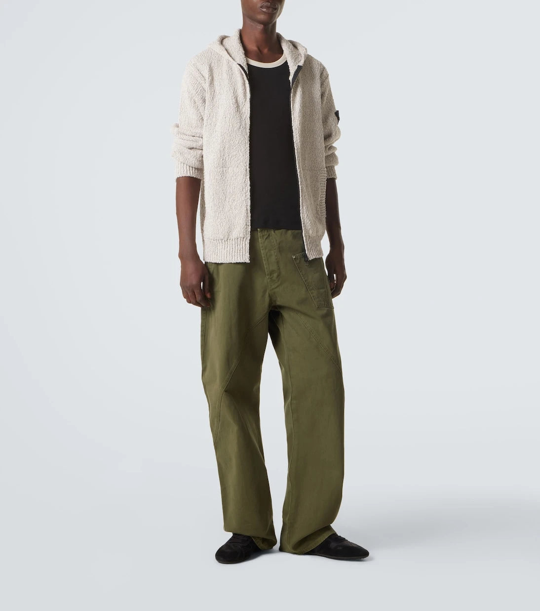 Stone Island - سترة بغطاء رأس بسحاب من القطن بنمط البوصلة