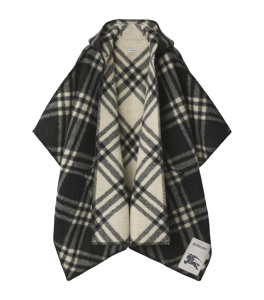 Wool Reversible Check Cape BLACK