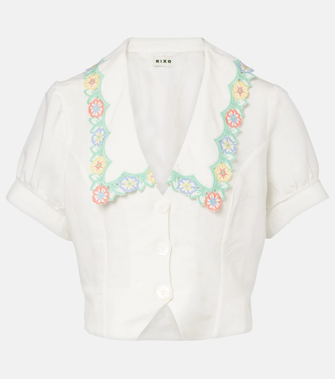 Rixo - Iveta embroidered cropped linen-blend top