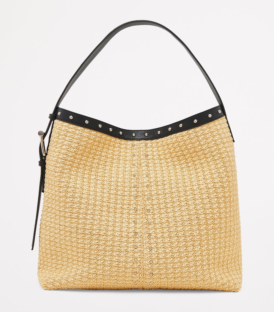 McQueen Nude Woven T-Bar Sling Bucket Bag