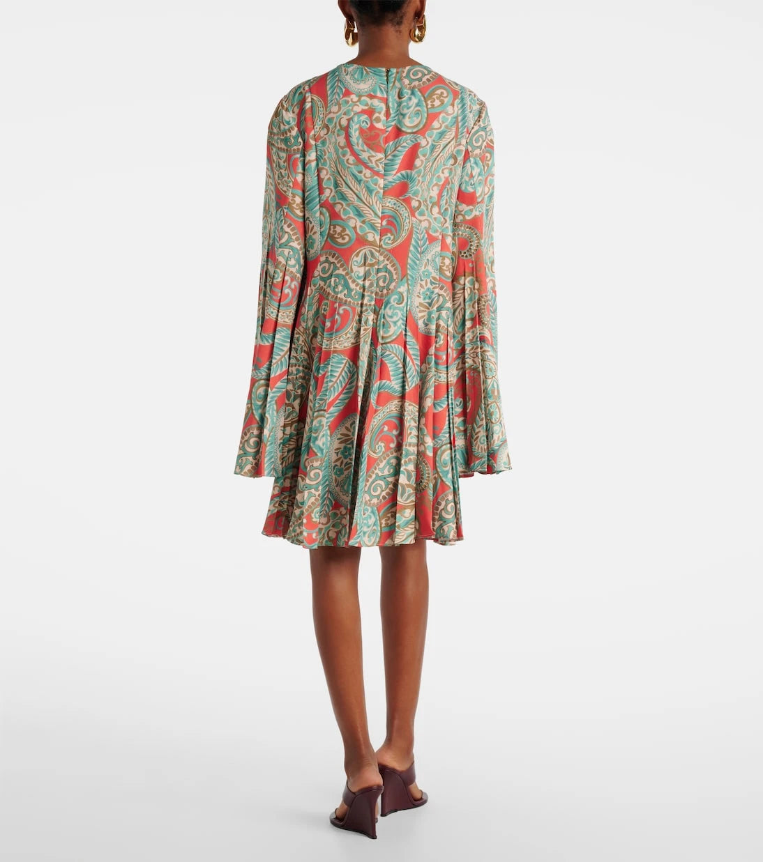 Etro - فستان قصير بكسرات ونقشة بيزلي