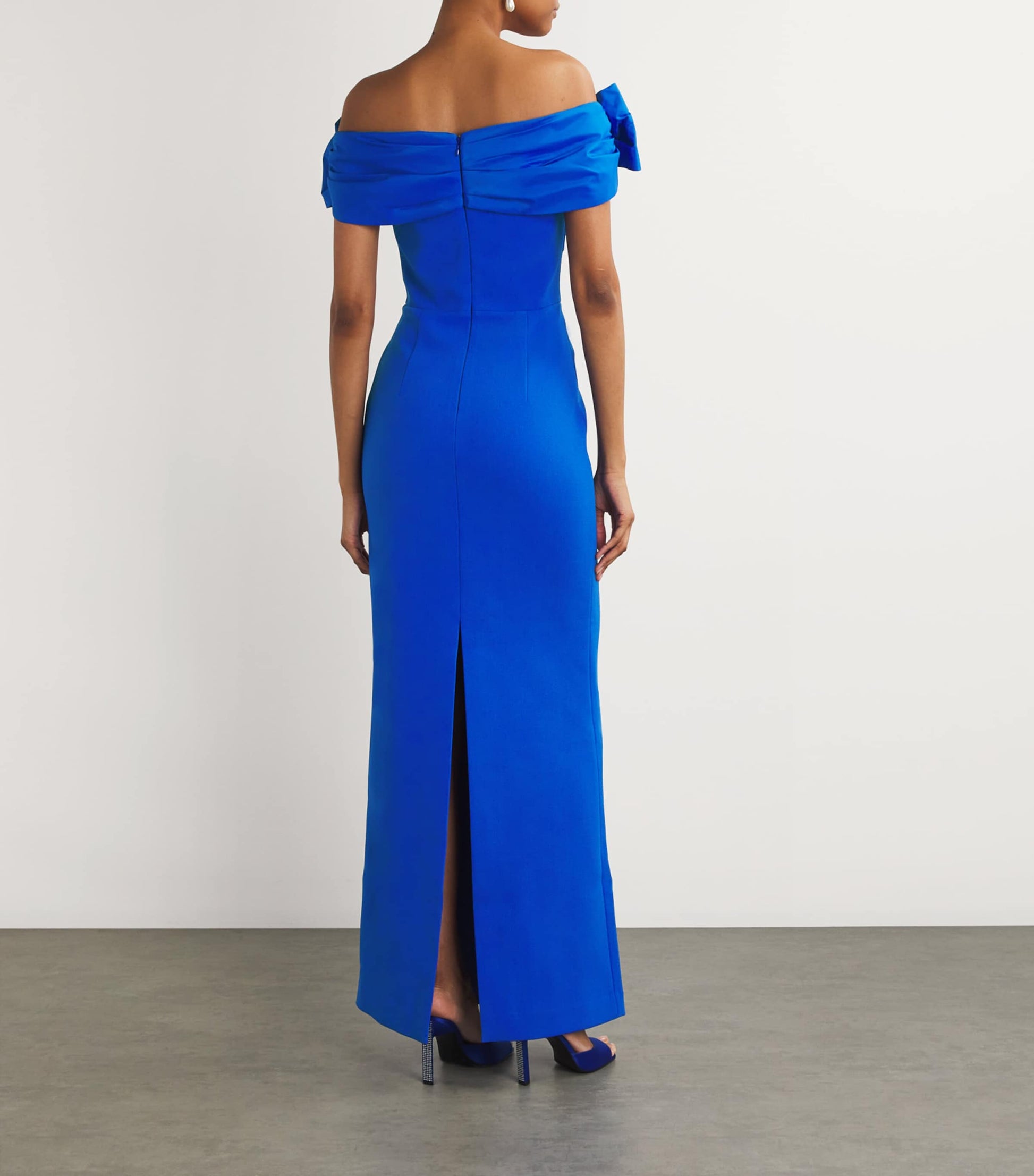 Rebecca Vallance Blue Off-The-Shoulder Antonella Gown