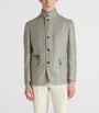 Grey Wool-Silk Herringbone Travel Jacket