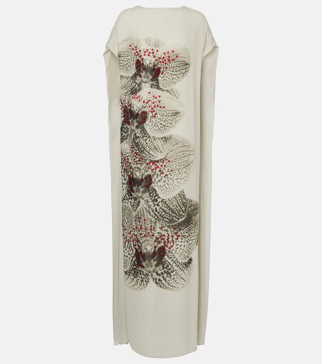 Dries Van Noten - Boncuklu baskılı ipek krep şifon elbise