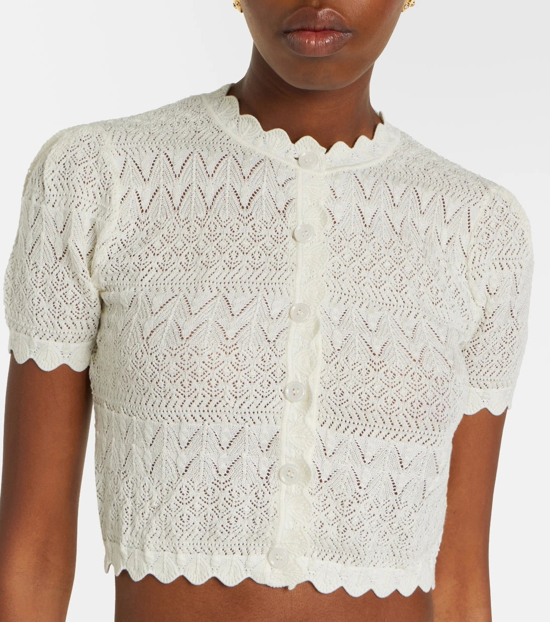 Self-Portrait - Pointelle cropped cardigan
