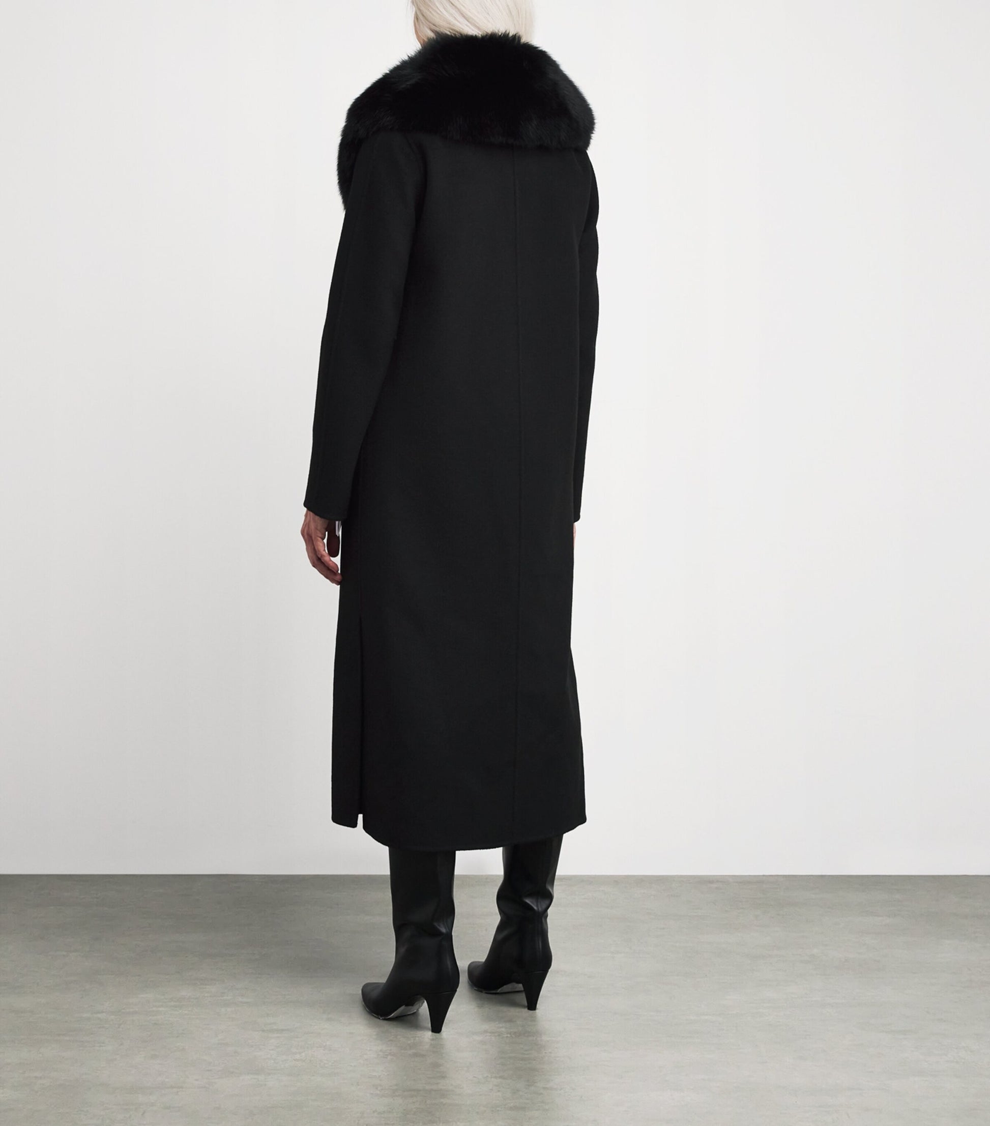 Yves Salomon Black Wool-Cashmere Fur-Trim Coat