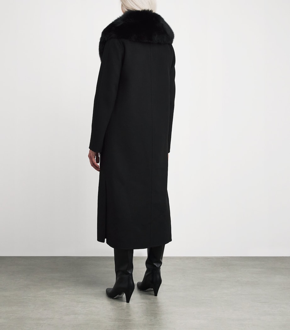 Yves Salomon Black Wool-Cashmere Fur-Trim Coat