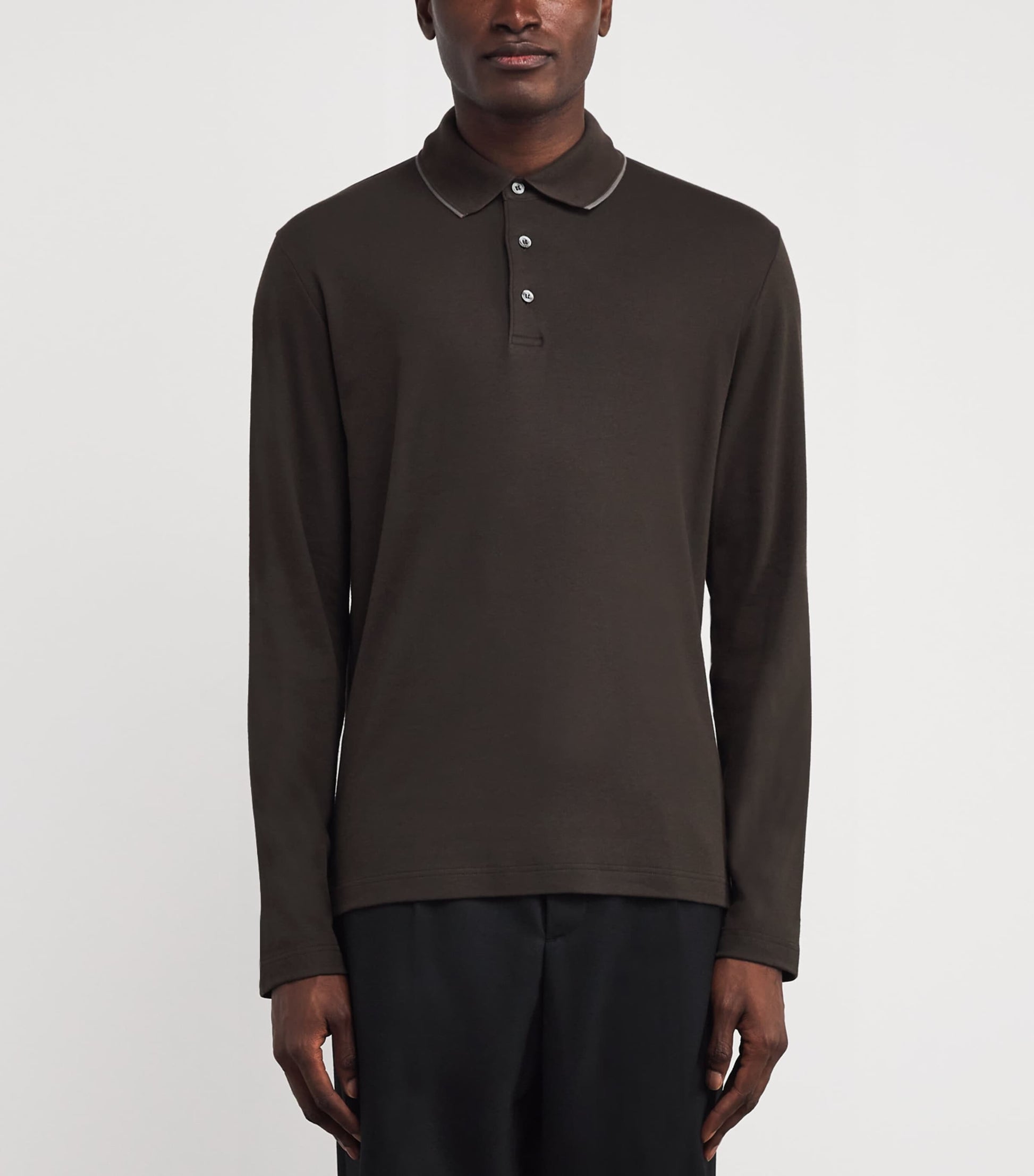 Cotton-Cashmere Long-Sleeve Polo Shirt
