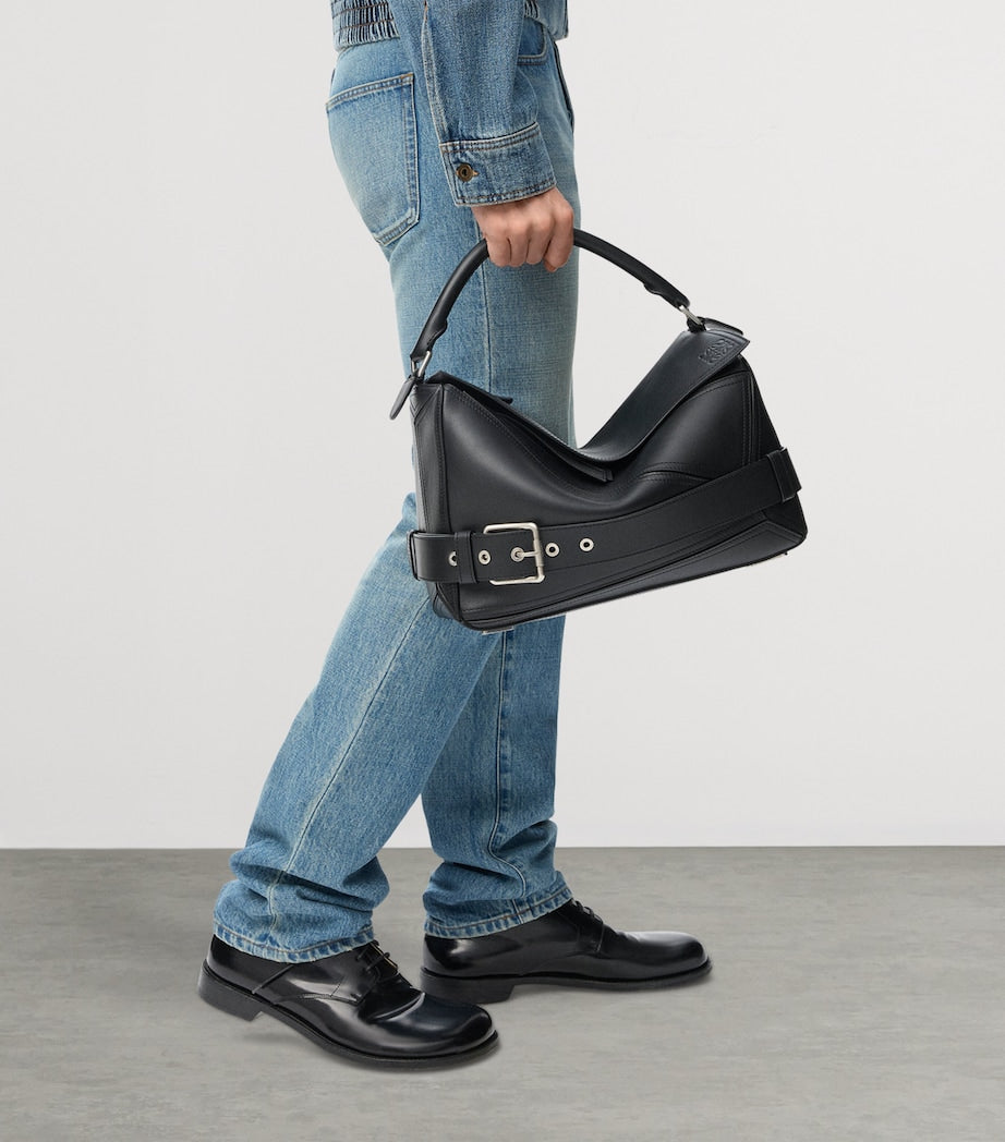 Large Leather Puzzle Biker Top-Handle Bag