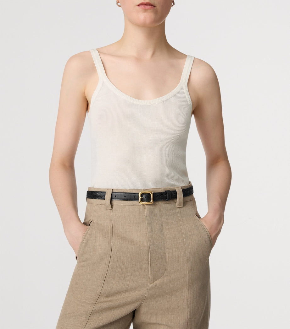 Bottega Veneta Black Calfskin Intrecciato Belt