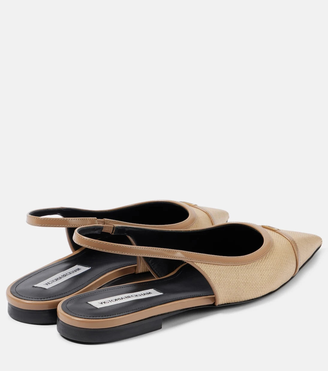 Victoria Beckham - Leather-trimmed raffia slingback flats