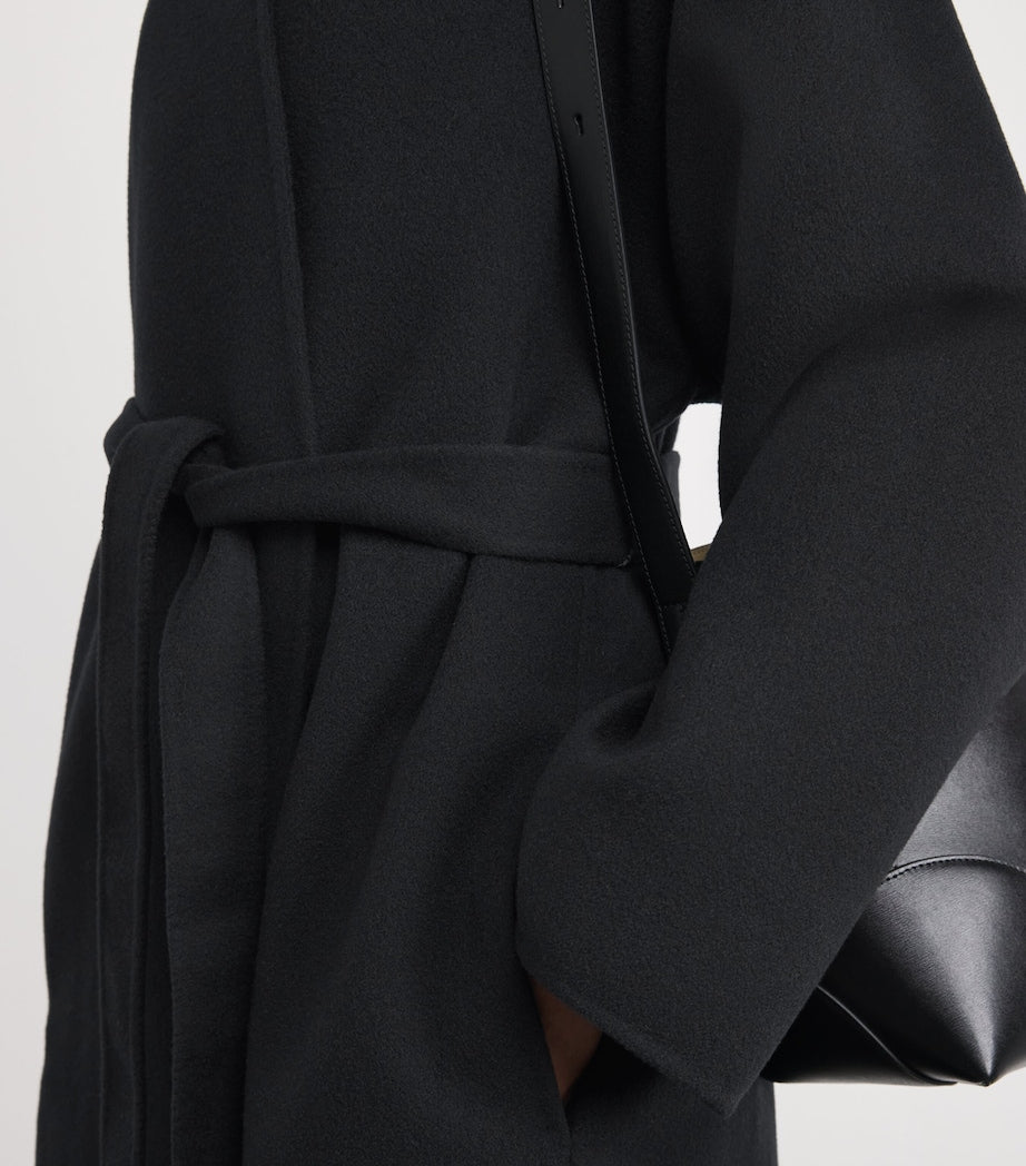 Johnstons Of Elgin Black Cashmere Wrap Belt Long Coat