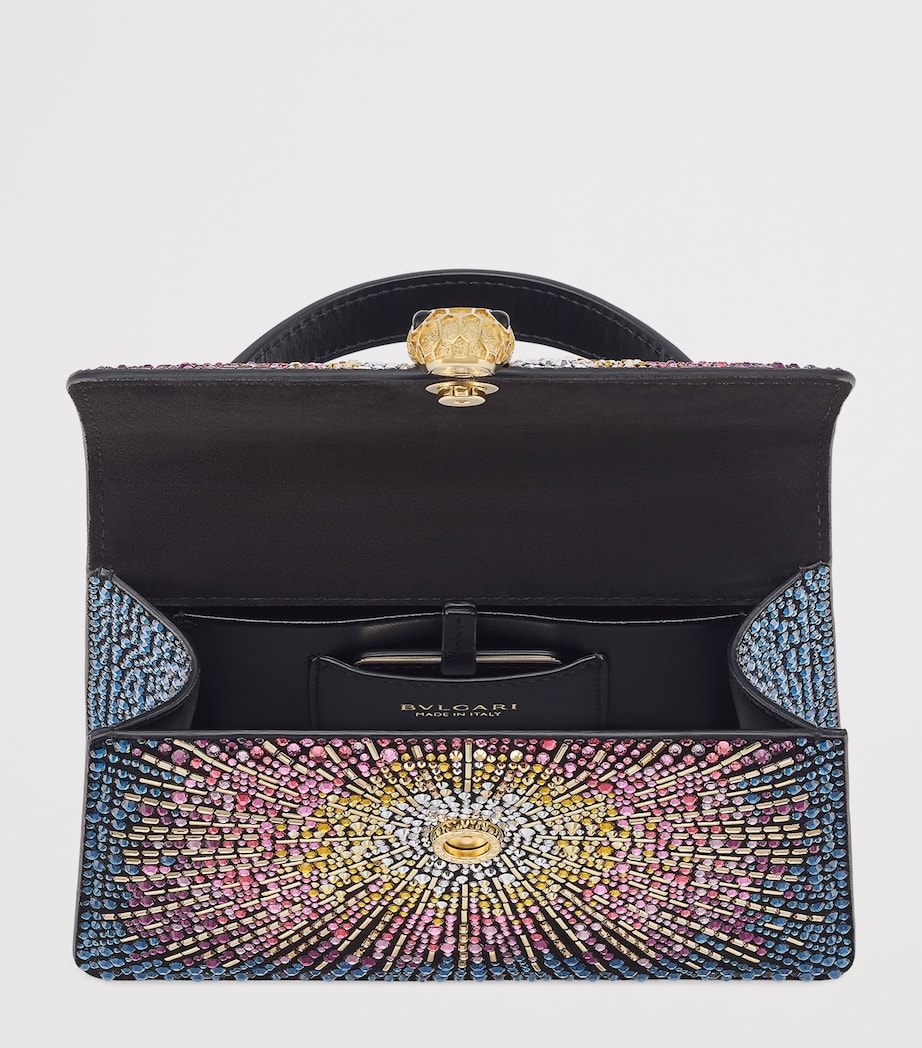 Blue Mini Crystal-Embellished Suede Serpenti Forever Top-Handle Bag