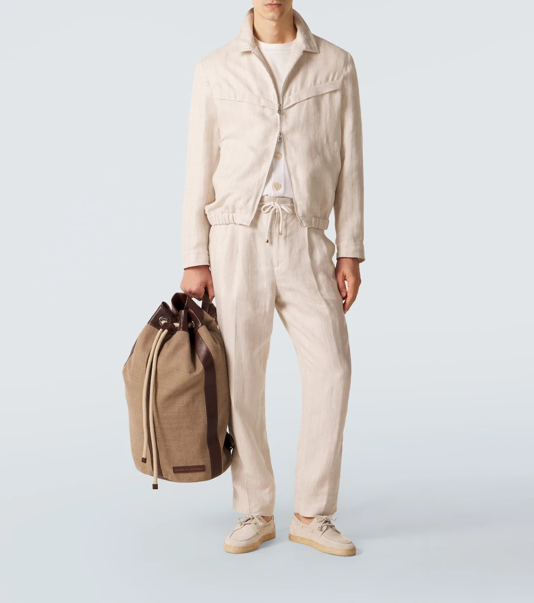 Brunello Cucinelli - Leather-trimmed canvas backpack